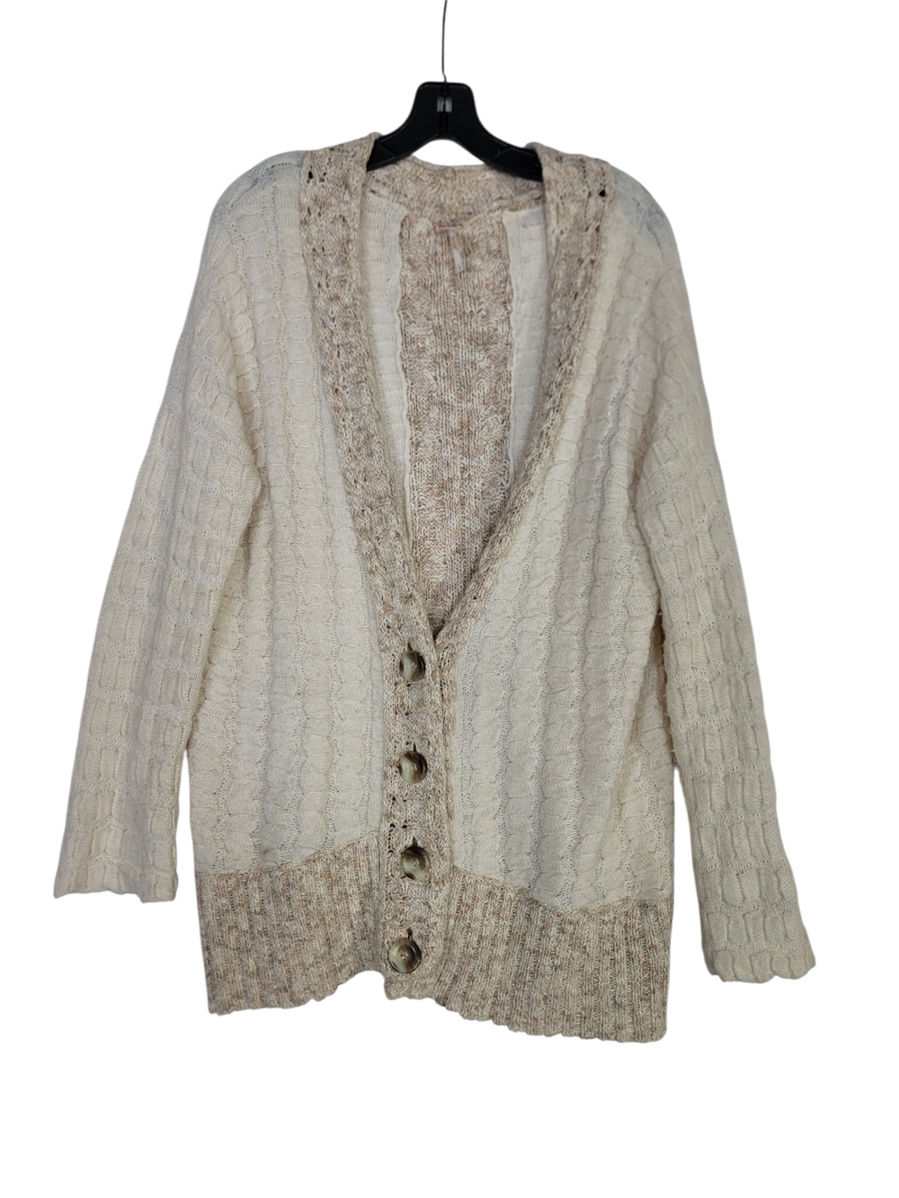 Free people wool blend bohemian style Two-Tone Cable Knit Button Cardigan